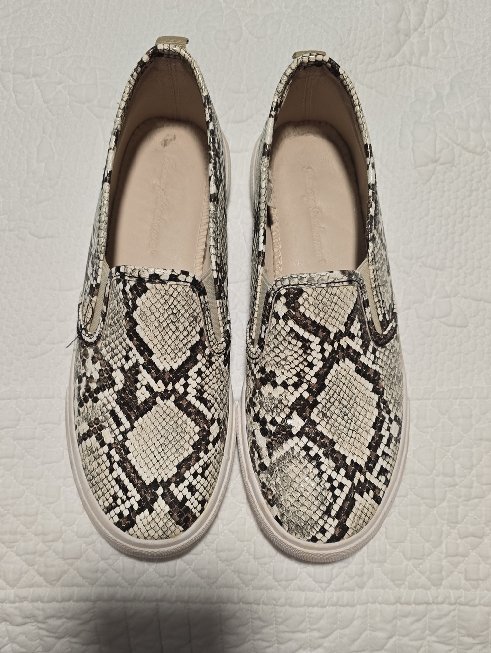Tommy Bahama Size 7 Slip-On Sneakers in Snake Print - White/Brown